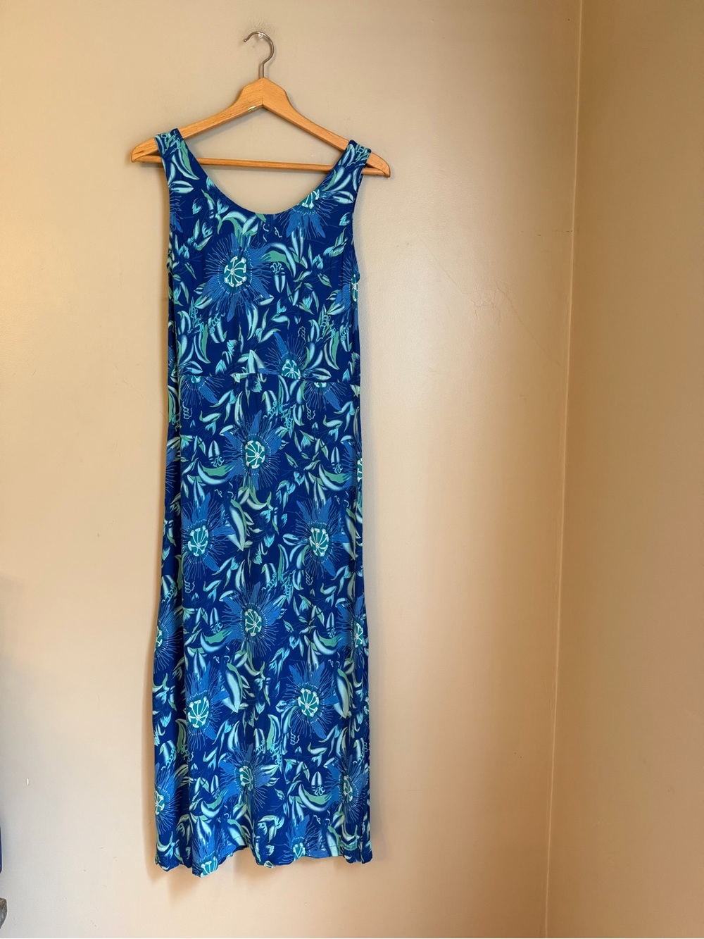 Rainbow Jo Maui Tropical Floral Midi Dress Sleeveless Rayon Boho Small Resort